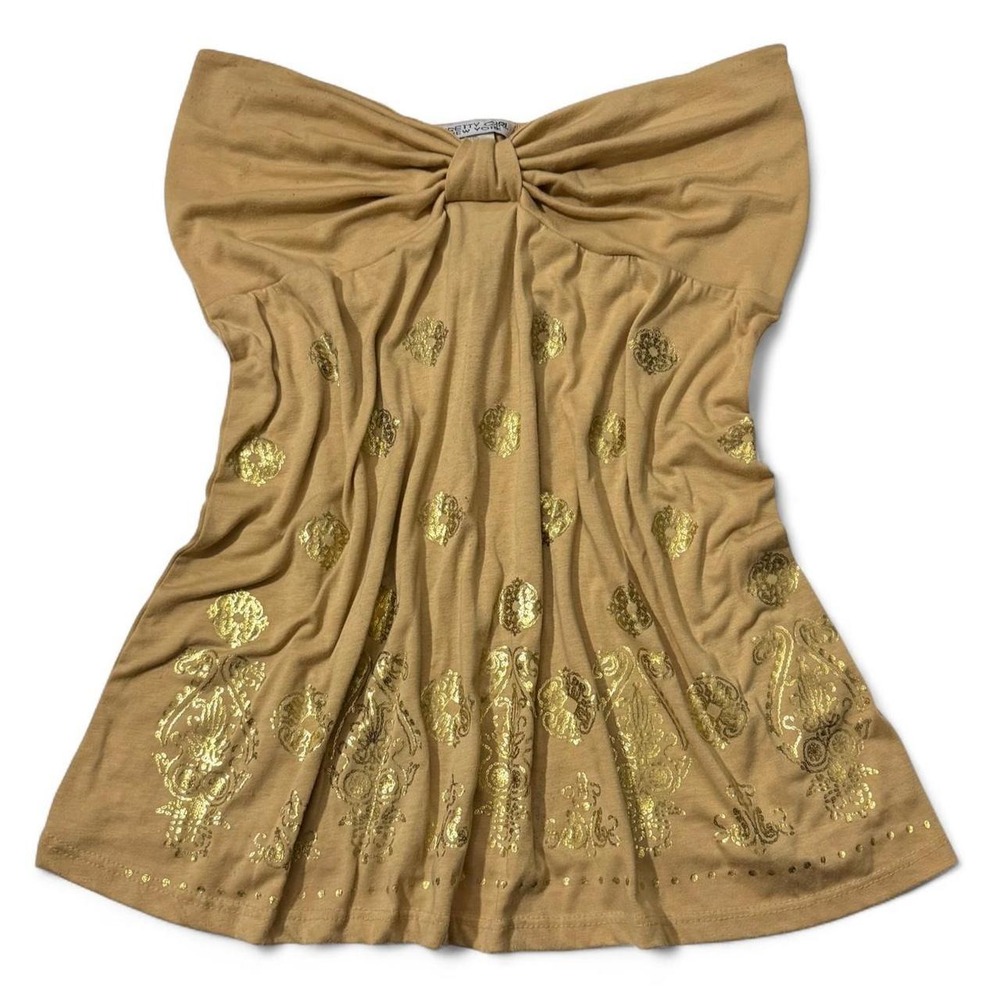 Y2K Tan Gold Pretty Girl New York Strapless Boho Fairy Top XL